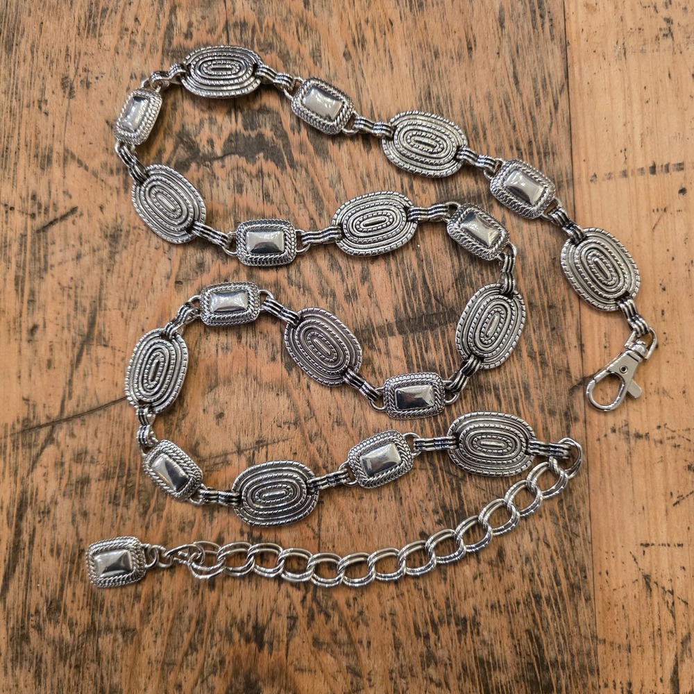 Vintage Silver Tone Concho Chain Belt Western Boho Cowgirl Festival OS - Picture 2 of 4